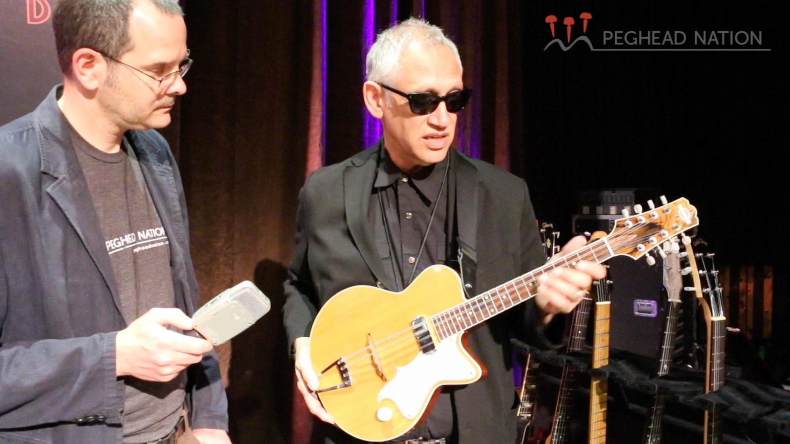 Peghead Nation instructor and sideman extraordinaire Mark Goldenberg demonstrates the instruments he uses onstage with Hugh Laurie’s Copper Bottom Band.